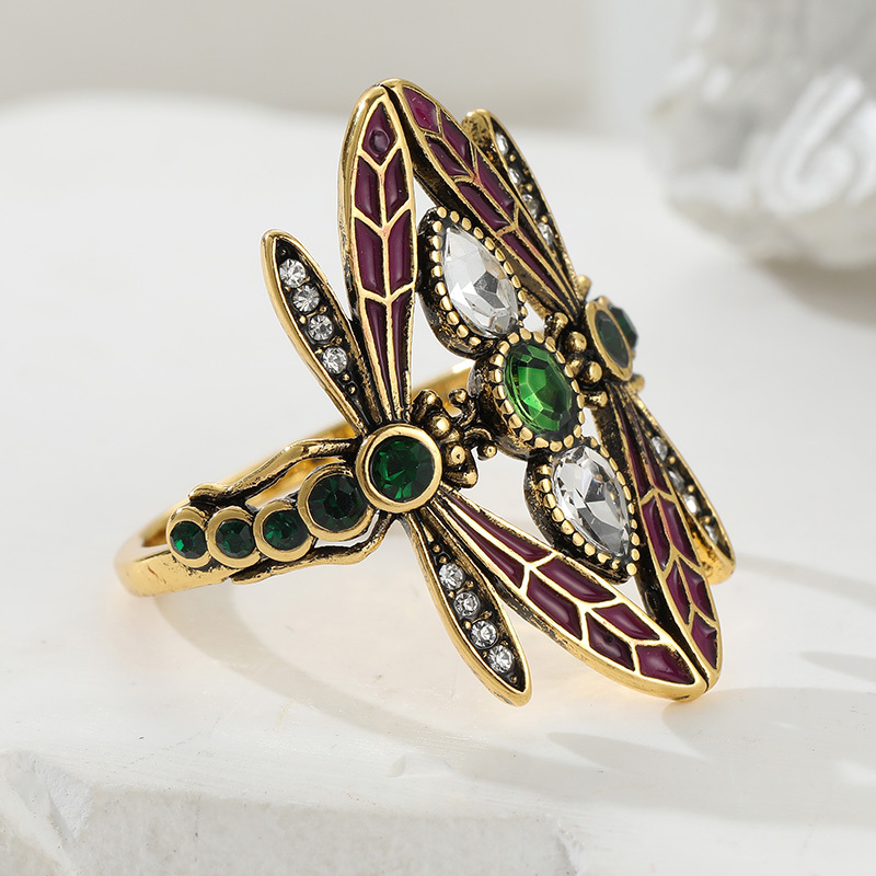 Art Nouveau Style Dragonfly Ring with Synthetic Zirconia